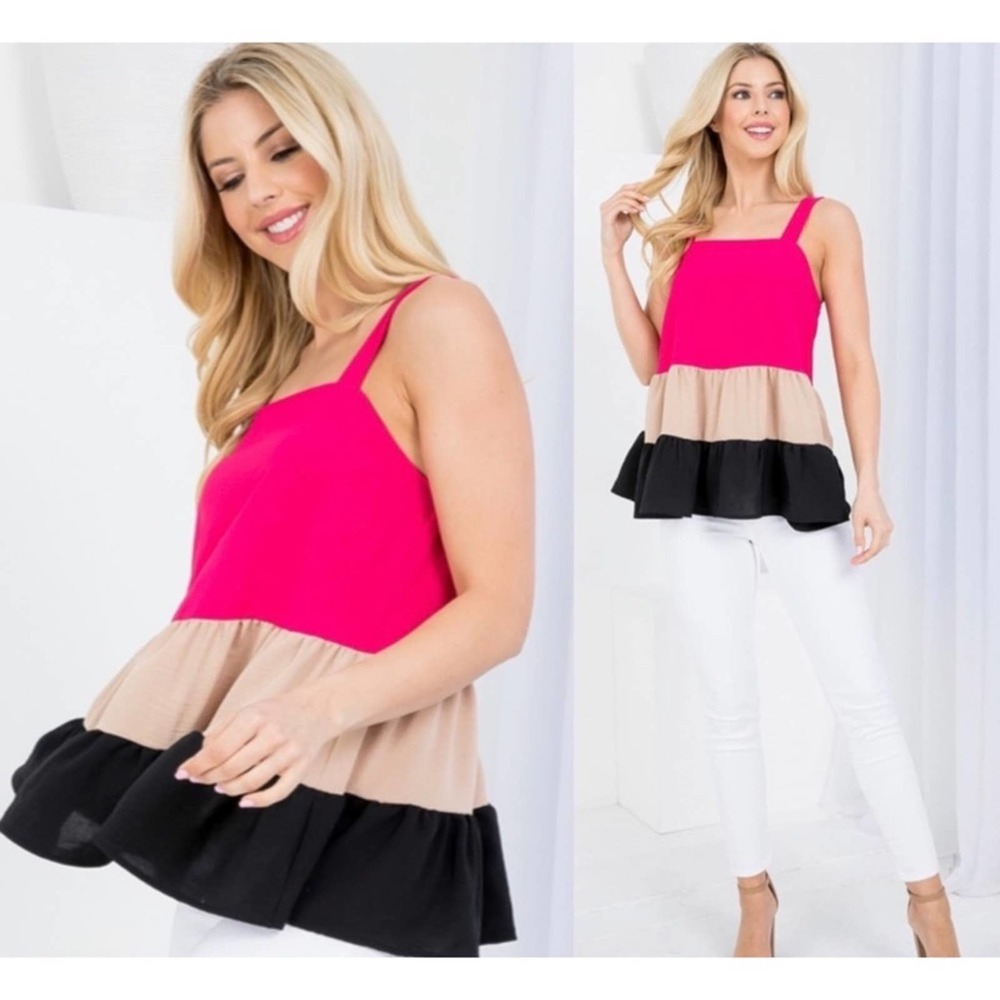 Color Block Tiered Ruffle Women’s Cute Summer Tank - L